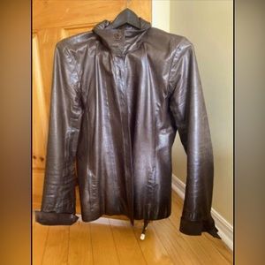 MO85 Chocolate brown leather jacket, fitted, size L
